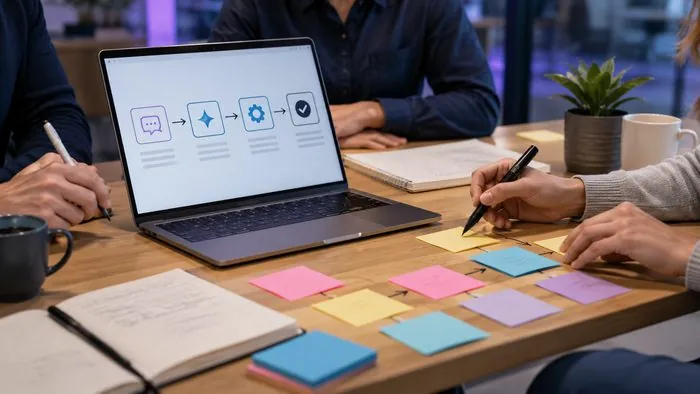 Laptop en post-its tijdens een verkenningssessie